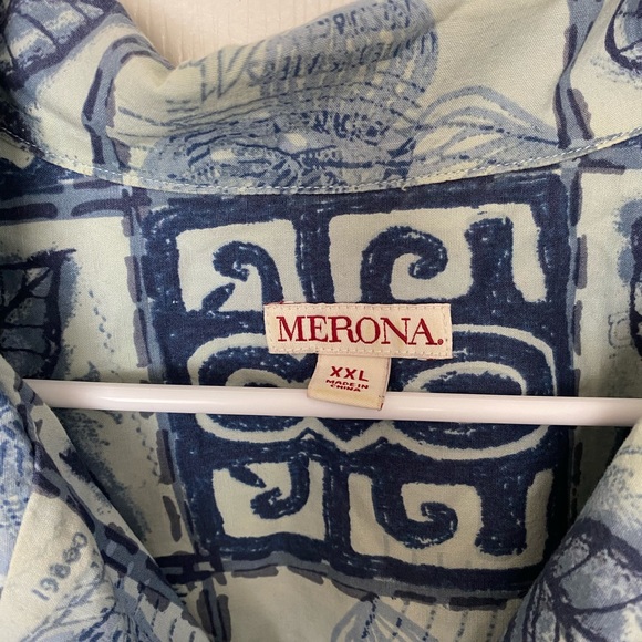 Merona Printed Button Down Shirt Floral Blue XXL - Picture 5 of 7